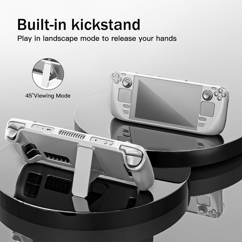 bibuks ﻿Steam Deck Case,Steam Deck OLED Protective Case,Non-Slip Skin Protective Shell Accessories,Steam Deck Case with Kickstand ,2 Screen Protector, 4 Thumb Grip (White) - Image 4